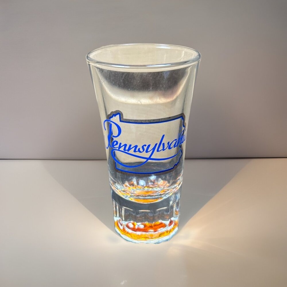 Vintage Pennsylvania State Souvenir Shot Glass Double Wall Gold Bottom 3.5” Tall